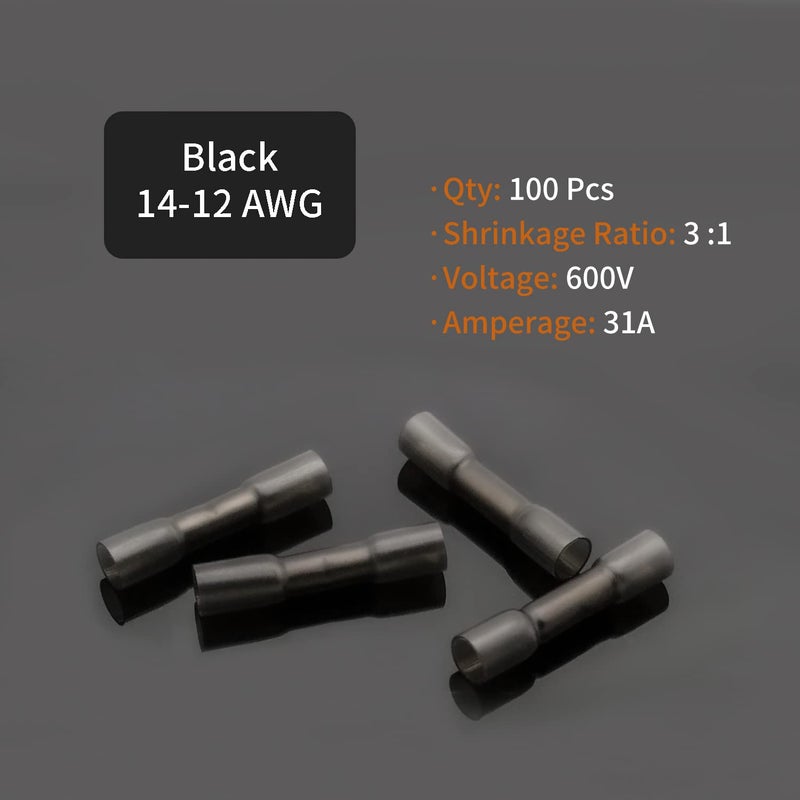 ZIPCCI 14-12 AWG Butt Connectors Heat Shrink - 50Pcs Black Electrical Wire Connector Insulated Waterproof Boat Automotive Wire Splice Crimp Wiring Terminals - Image 3